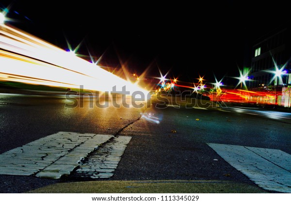 Light trails at a stop\
light
