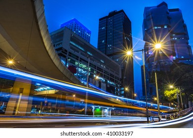 Light Trails Through The Footbridge,hongkong China.