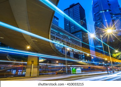 Light Trails Through The Footbridge,hongkong China.