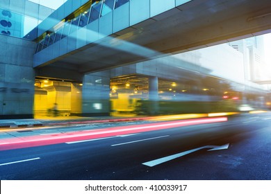 Light Trails Through The Footbridge,hongkong China.