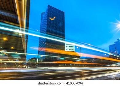 Light Trails Through The Footbridge,hongkong China.