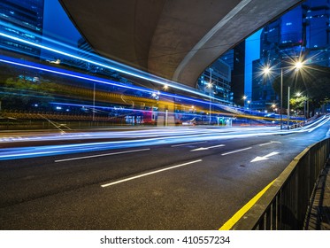 Light Trails Through The Footbridge,hongkong China.