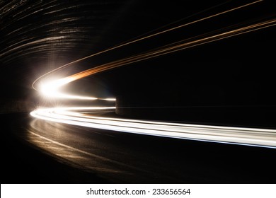 Light trails in tunnel. Art image. Long exposure photo taken in a tunnel. - Shutterstock ID 233656564