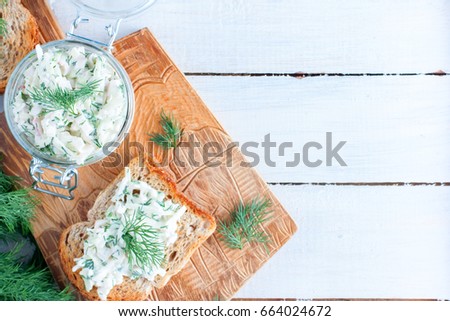 Similar – Tzatziki and pita bread on marble