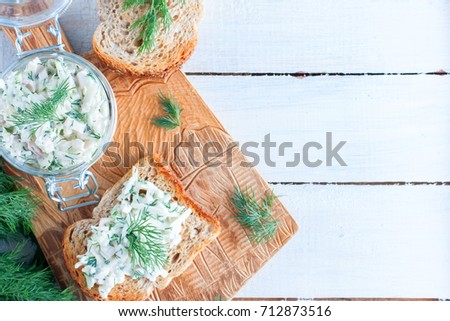 Similar – Tzatziki and pita bread on marble