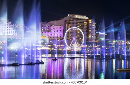 Light and water fountains show at Darling Harbour - Shutterstock ID 485909134