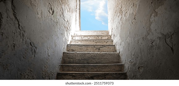 Light white glow top rusty fort trap jail hall down history tomb cave cell room. Gloomy black lead raise climb high walk upward home ladder case gate aim lit dim day sun beam sky hope concept backdrop - Powered by Shutterstock