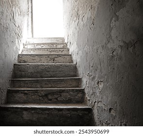 Light white glow top rusty fort trap jail hall down history tomb cave cell room. Gloomy black lead raise climb high walk upward home ladder case gate aim lit dim day sun beam sky hope concept backdrop - Powered by Shutterstock