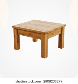 Light wood solid dining table with four matching chairs on white background