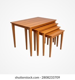 Light wood solid dining table with four matching chairs on white background