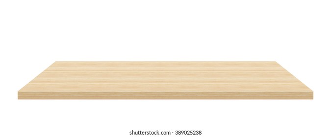 Light wooden table top isolated on white background. - Shutterstock ID 389025238