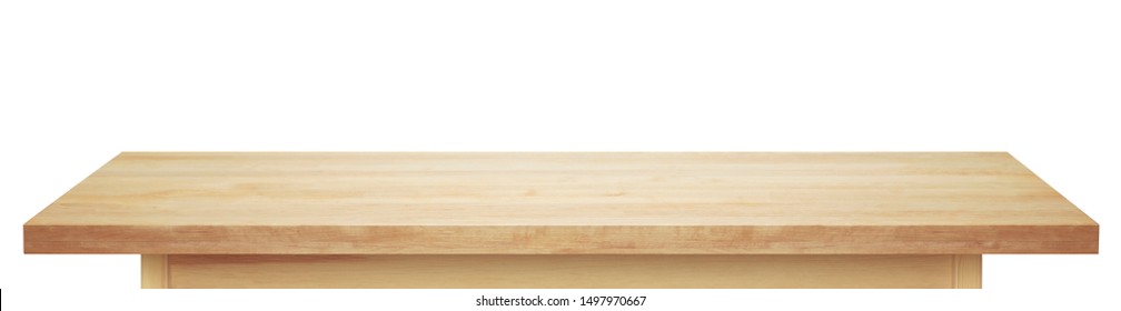 Light wooden tabletop. Table on white background.