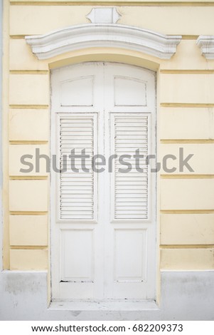 Light Yellow Building White Shuttered Door Stock Photo Edit