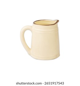 Light yellow old ceramic milk pitcher isolated over white background.
