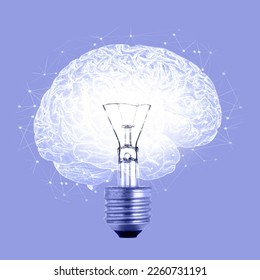 Lightbulb brain abstract, idea and thinking for creative innovation, strategy and solution with vision. Mindset, mind power and neurological science for natural energy network, brainstorming or ideas