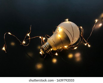 A Lightbulb Wrapped In Fairy Lights All Lit Up. Big Ideas Start With Small Ones.