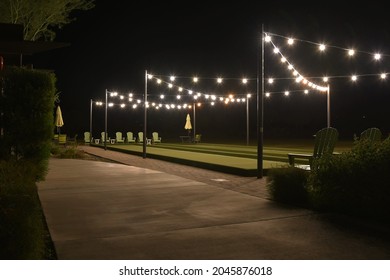 Lighted Bocce Ball Court At Night