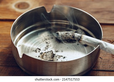 Lighted Cigarette Metal Ash Tray Close Stock Photo 2147517553 ...