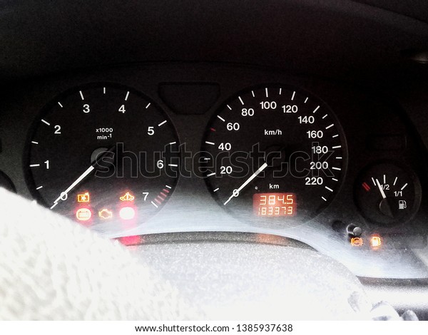Lighted\
vehicle dashboard instruments during\
night