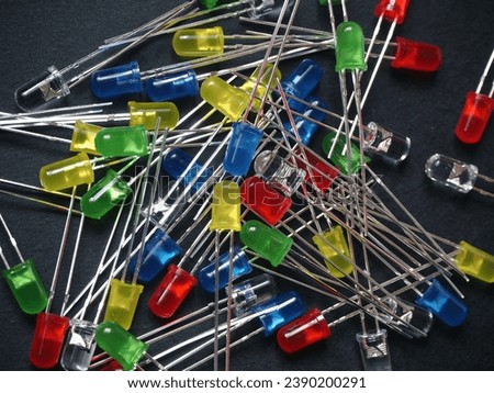 Light-emitting diodes (LEDs).  Stack of LEDs in various colors.