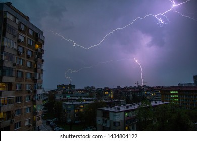 Lightening Storm In A City In Europe