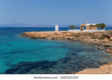 Lighthouse Of The Aegina Island In Saronic Gulf, Greece.