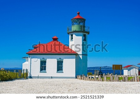 Lighthouse at Alki Point in Alki Beach, Seattle, Washington