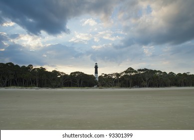 The lighthouse, beach, and forest on Hunting Island South Carolina.