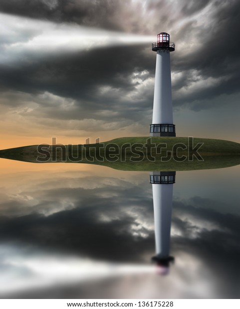 Lighthouse Beaming Light Ray Over Stormy Stock Photo 136175228 