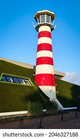 Lighthouse between the town of Scheveningen and the city of The Hague in The Netherlands