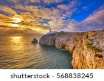 Lighthouse at Cabo de Sao Vicente, Algarve, Portugal. The lighthouse is situated on the tip of the Cape of St. Vincent, the extreme southwesternmost point in Europe.