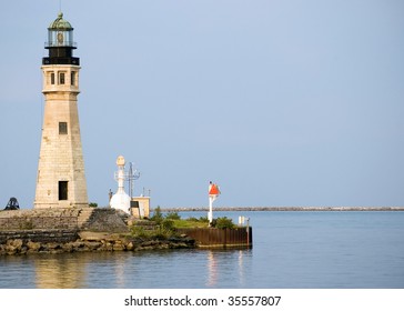 A lighthouse at the entrance to the Buffalo New York harbor on Lake Erie.