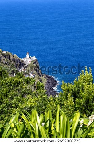 Lighthouse Farol da Ponta do Arnel, Nordeste, Island Sao Miguel, Azores, Portugal, Europe.Farol da Ponta do Arnel in Nordeste on Island Sao Miguel, Azores. 