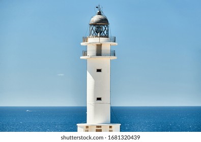 Lighthouse In Formentera Island, Spain, The Blue Sky Without Clouds, Without People