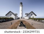 Lighthouse in Hirtshals, Denmark, erected in 1863. Hirtshals is an important port town in North Jutland. Scandinavia, Europe.
