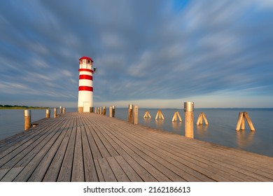 Lighthouse at Lake Neusiedl, Podersdorf am See, Austria. Lighthouse after sunset