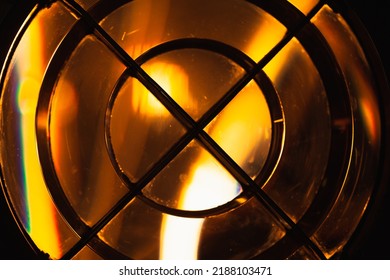 Lighthouse Lamp With Rings Of Fresnel Lens And Metal Frame