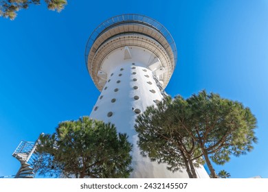 Lighthouse of the Mediterranean of the city of Palavas-les-Flots, in the south of France. Former water tower transformed into a panoramic restaurant.	