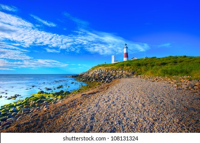 Lighthouse in Montauk Point New York Captured In Early Morning Sun.