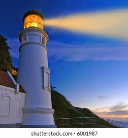 Lighthouse At Night With Beam Enhanced