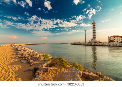 Lighthouse on the beach of Lido di Jesolo near Venice, Veneto region, Italy.