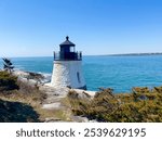 Lighthouse on cliff in Newport Rhode Island