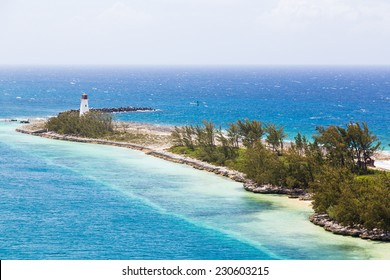 Lighthouse On Point Of Land Near Nassau On Grand Bahamas