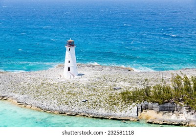 Lighthouse On Point Of Land Near Nassau On Grand Bahamas