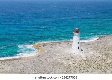 Lighthouse On Point Of Land Near Nassau On Grand Bahamas