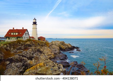 Lighthouse on the rocks, Portland, Maine