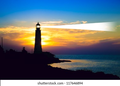 Lighthouse on sunset. Crimea, Ukraine