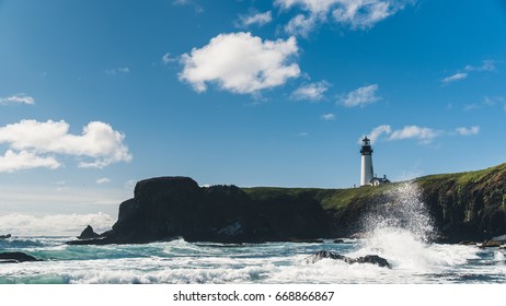 A lighthouse overlooking the ocean.