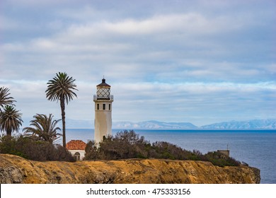 Lighthouse overlooks the California coast and Catalina Island.