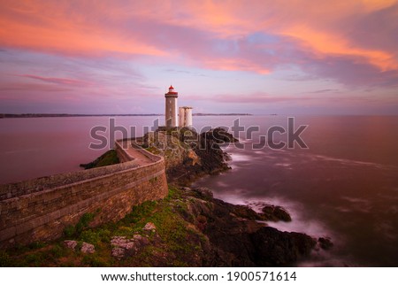 Lighthouse Phare du Petit Minou at sunset, Brittany, France.